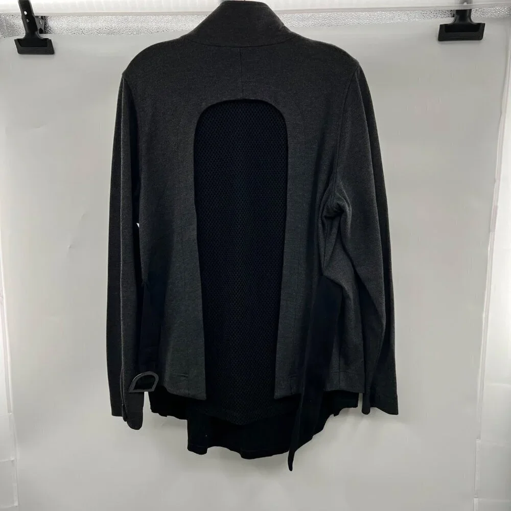 Cabi Womens Belted Jacket Long Sleeve Mesh Back Gray/Black Size Medium Pockets